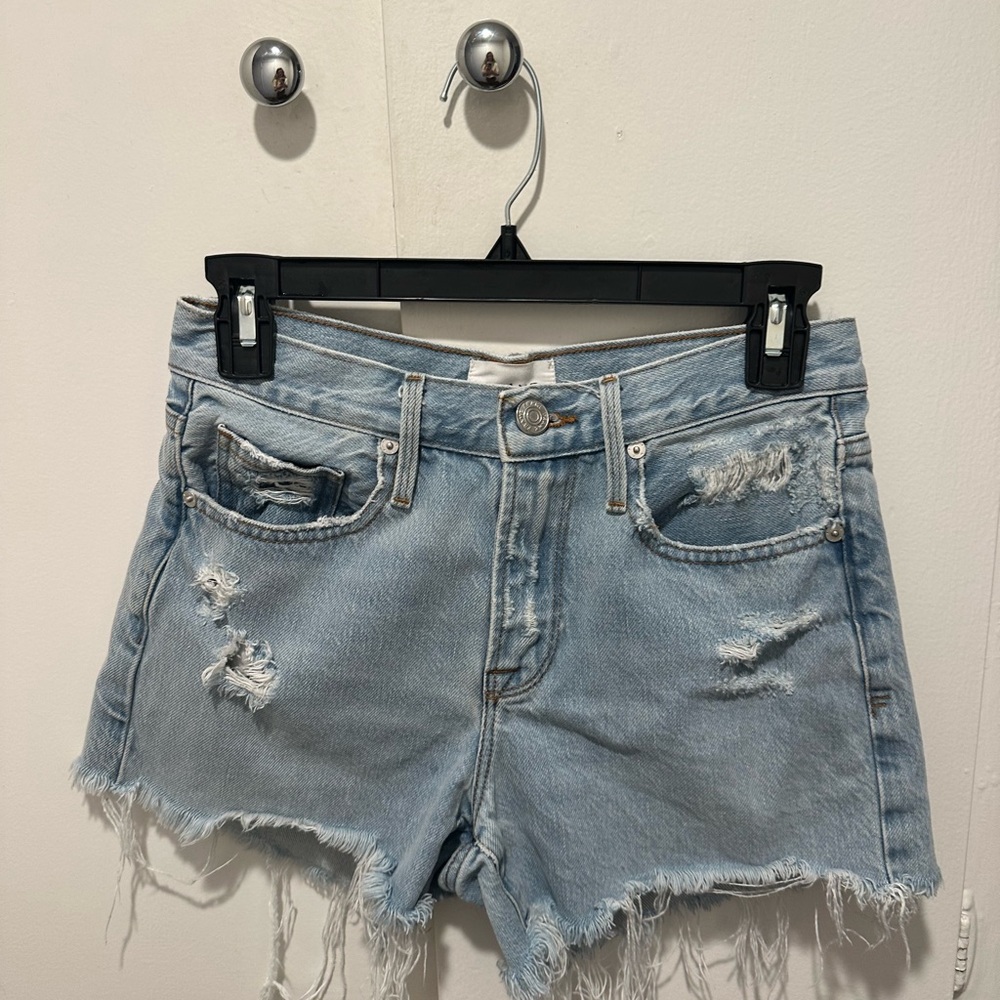 Distressed Light Blue Denim Shorts